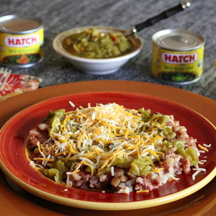 Featured image for post: Corn Beef Hash Smothered in HATCH® Green Chile